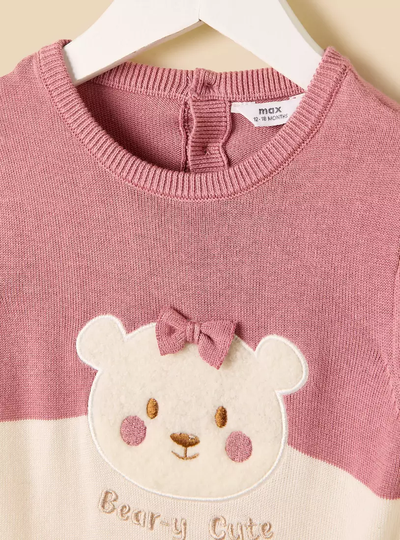 Bear Applique Sweater Dress with Tights-3