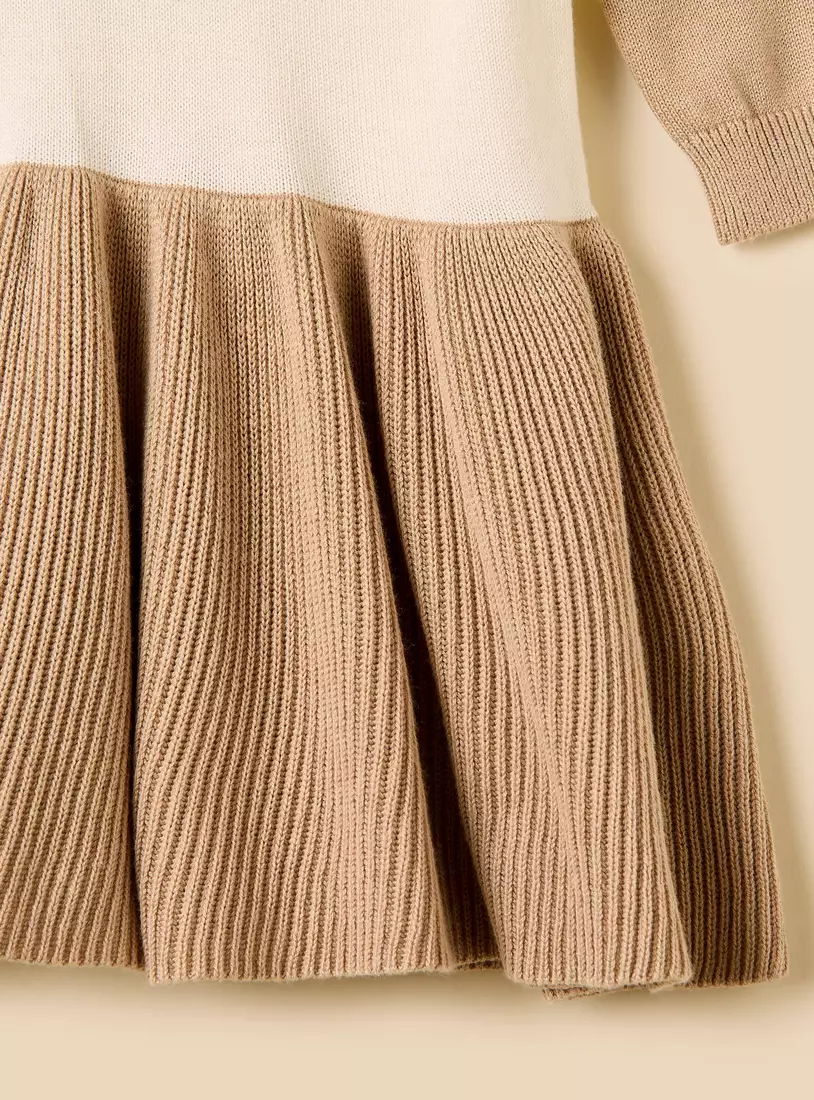 Bear Applique Sweater Dress with Tights-4