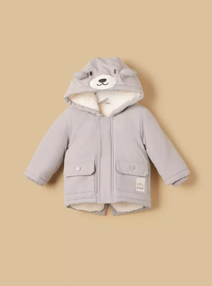 Bear Ear Detail Hooded Parka Jacket-1
