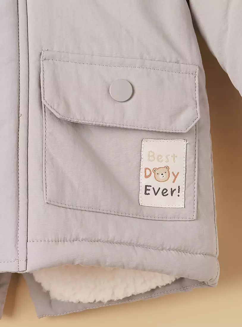 Bear Ear Detail Hooded Parka Jacket-4