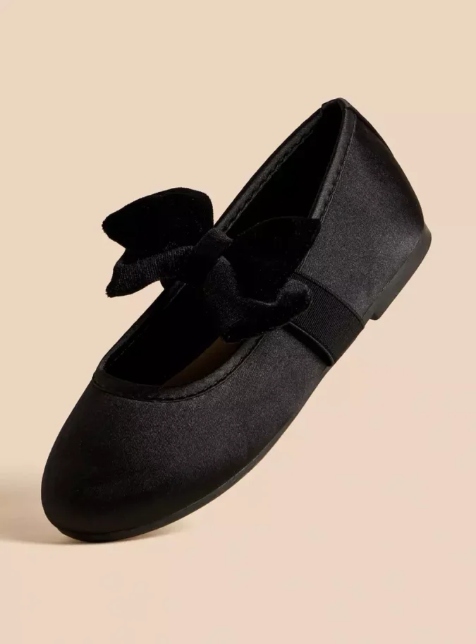 Bow Accent Ballerina Shoes with Elasticated Strap-1
