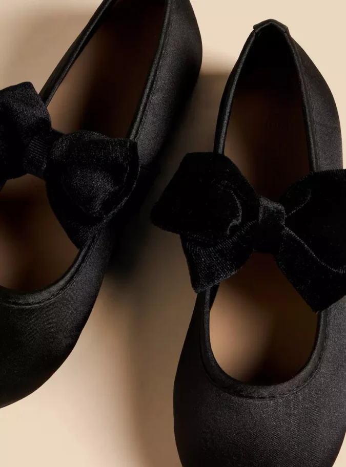 Bow Accent Ballerina Shoes with Elasticated Strap-2