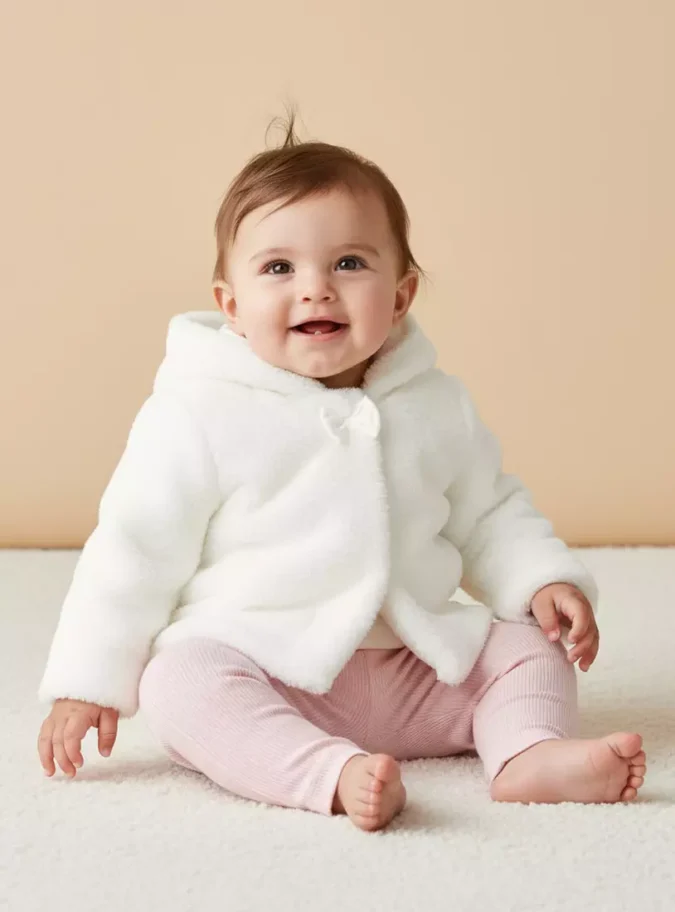 Bow Accent Hooded Faux Fur Jacket-1