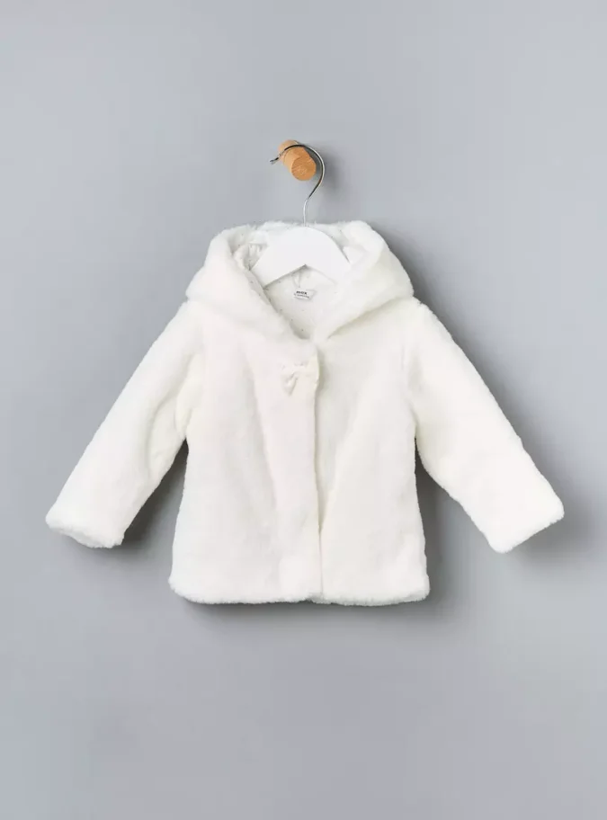 Bow Accent Hooded Faux Fur Jacket-2