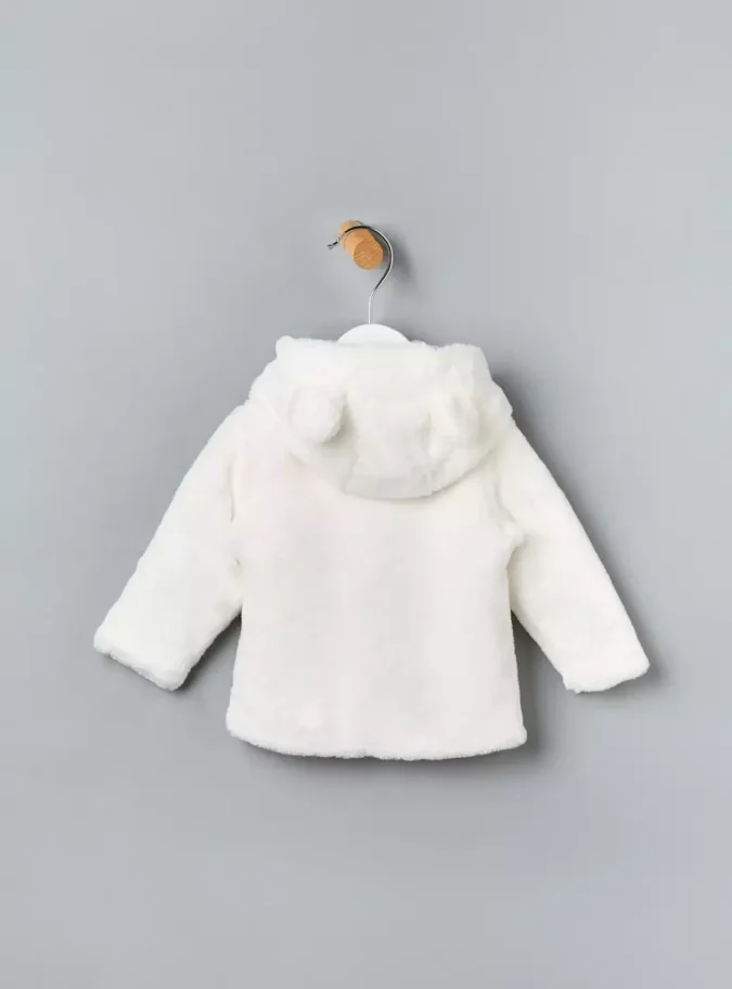 Bow Accent Hooded Faux Fur Jacket-3