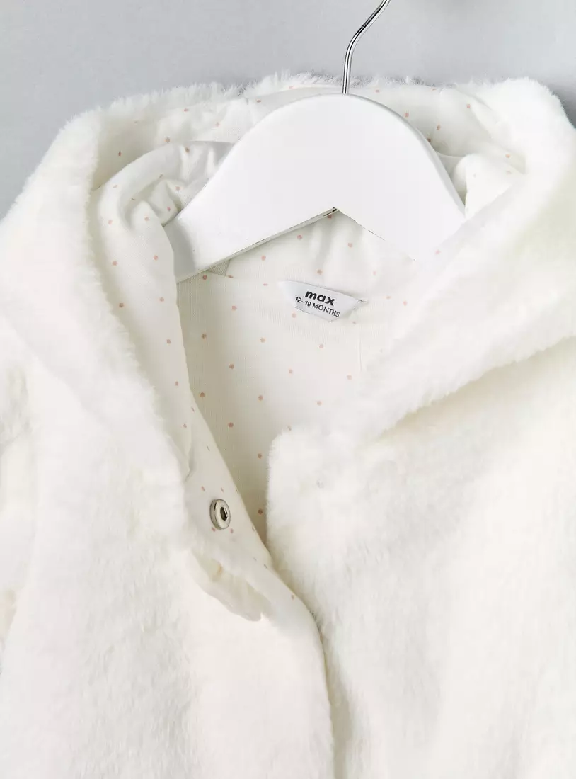 Bow Accent Hooded Faux Fur Jacket-4