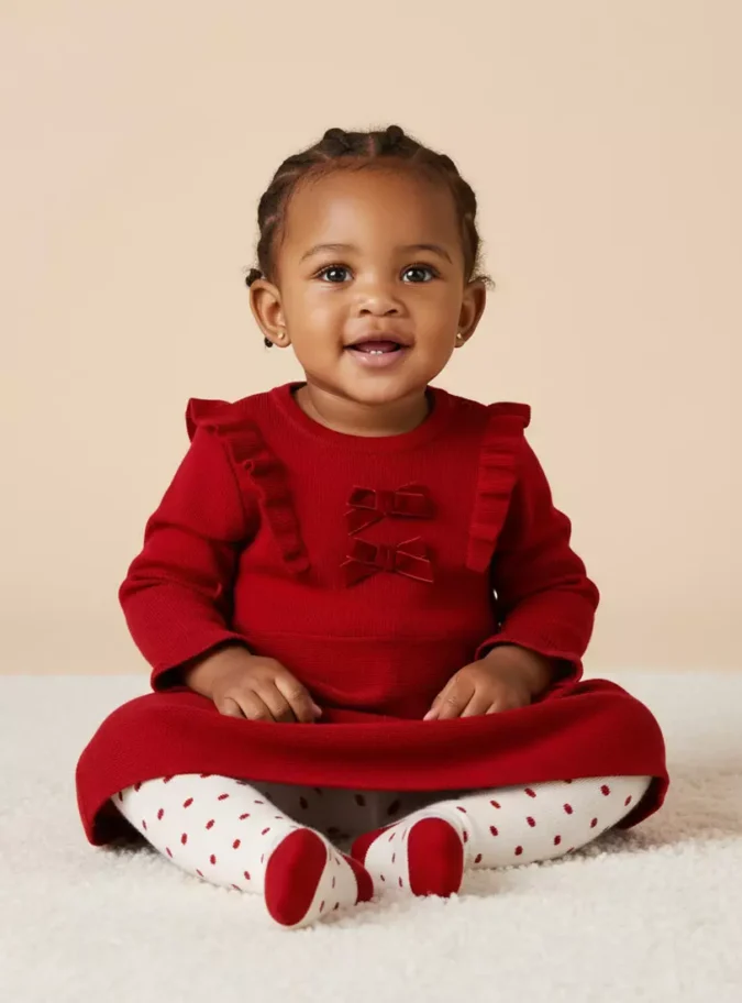 Bow Accent Sweater Dress with Stockings-1