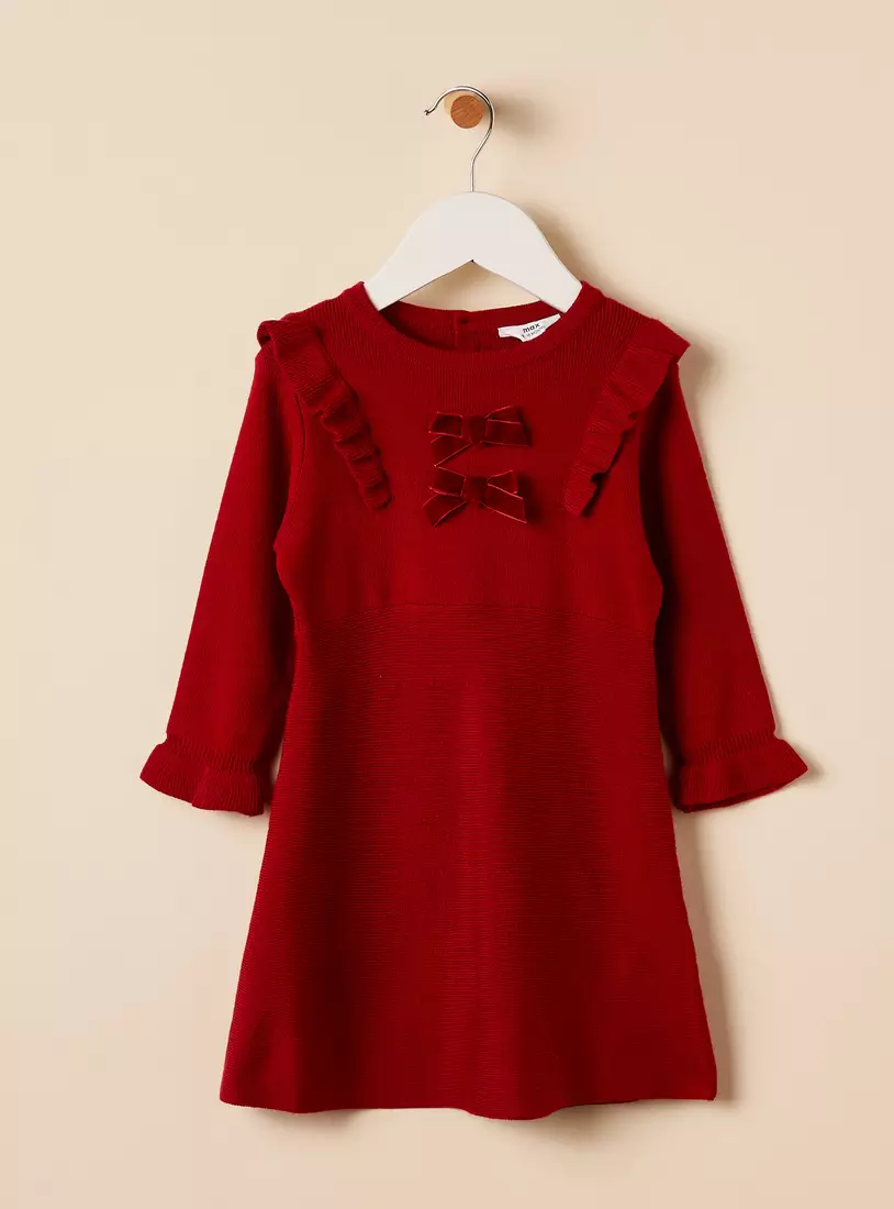 Bow Accent Sweater Dress with Stockings-3