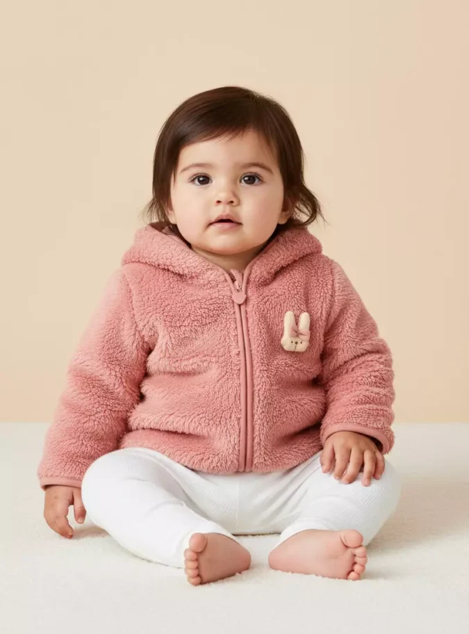 Bunny Applique Zip Through Hooded Jacket-1