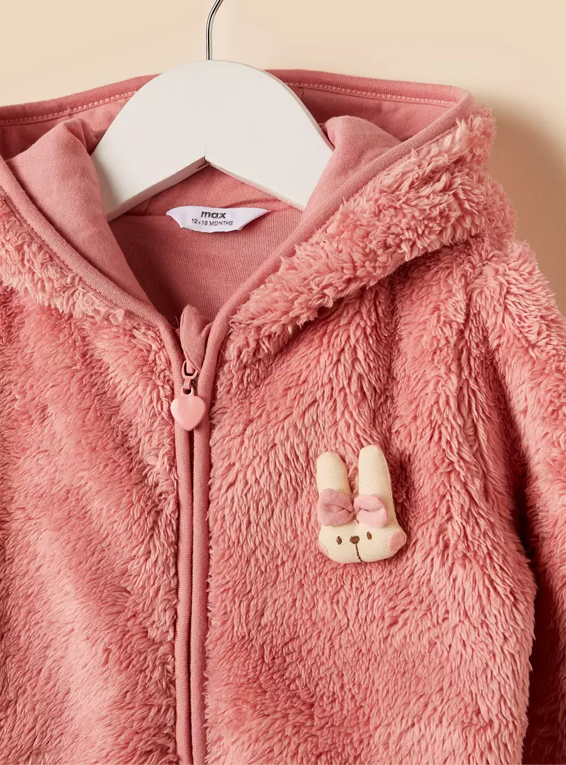 Bunny Applique Zip Through Hooded Jacket-4