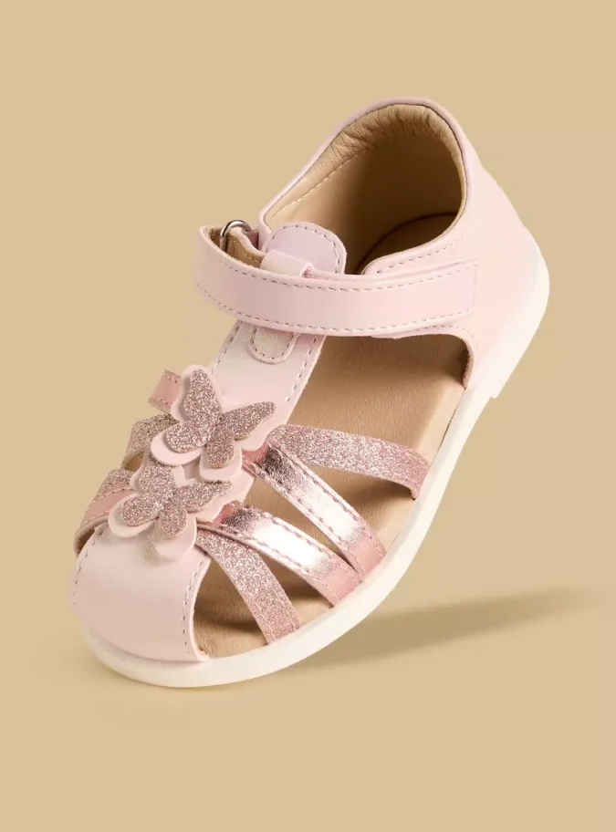 Butterfly Applique Sandals with Hook and Loop Closure-1