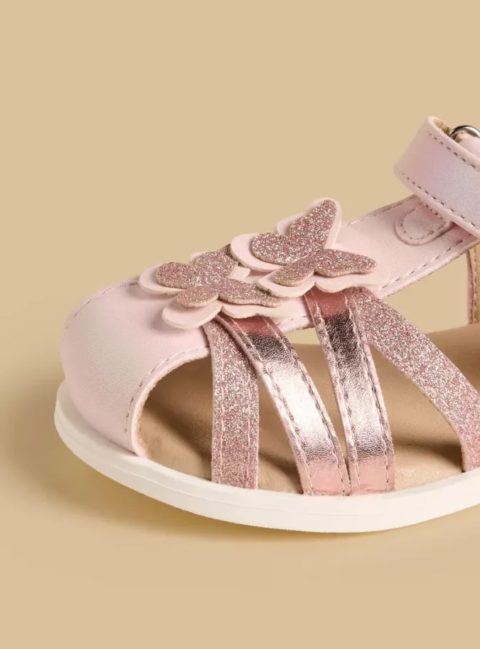 Butterfly Applique Sandals with Hook and Loop Closure-3