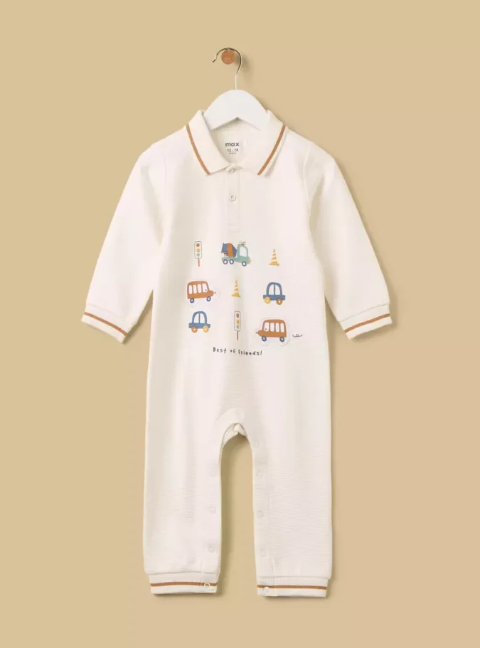 Car Print Collared Cotton Sleepsuit-1