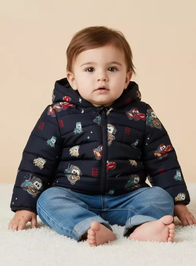 Cars Print Hooded Puffer Jacket-1