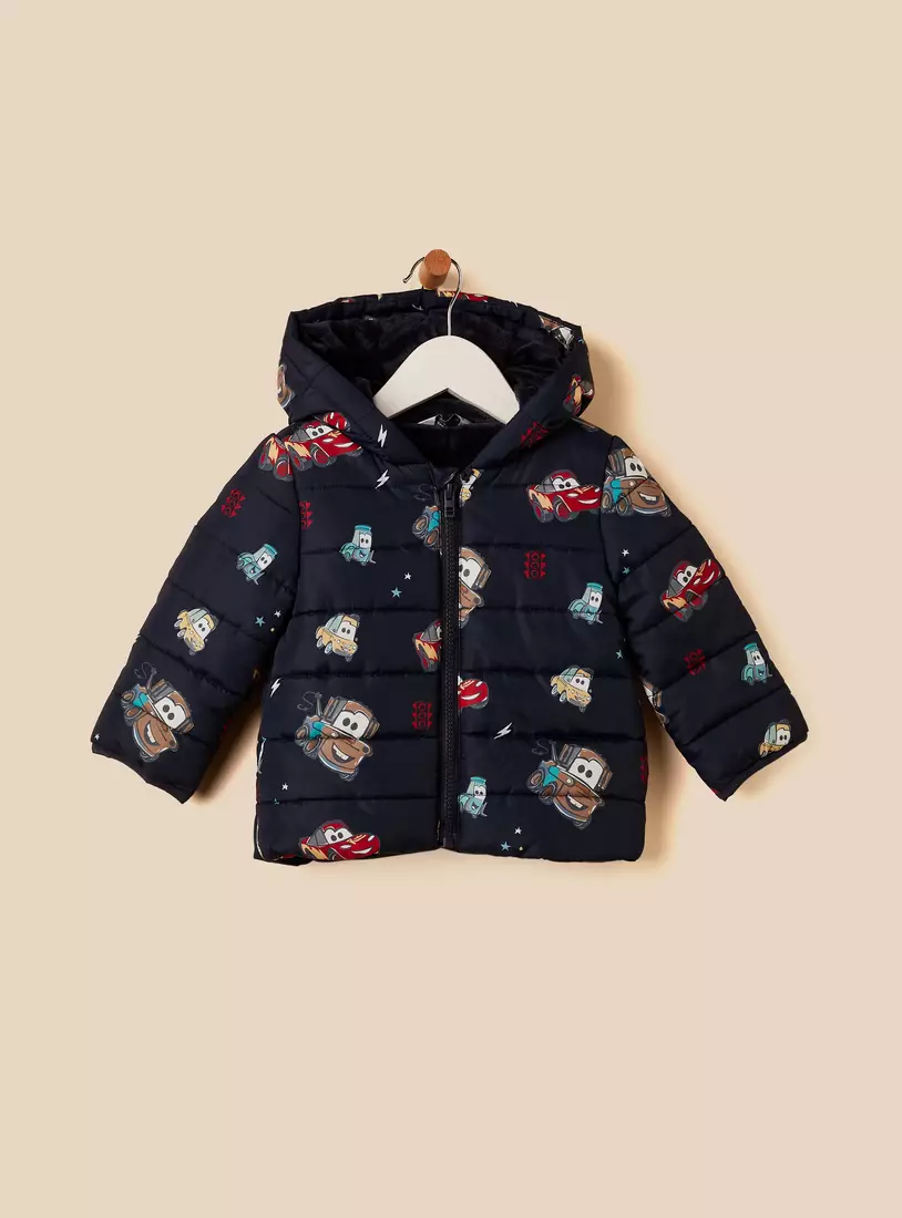 Cars Print Hooded Puffer Jacket-2