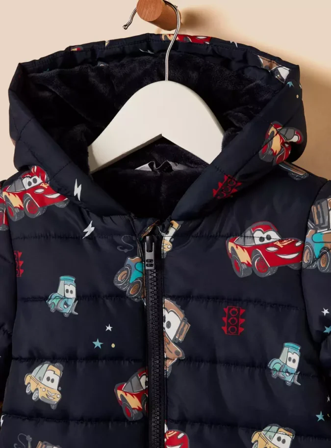Cars Print Hooded Puffer Jacket-4