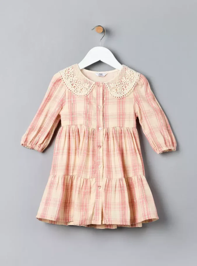 Checked A-line Dress with Collar-1