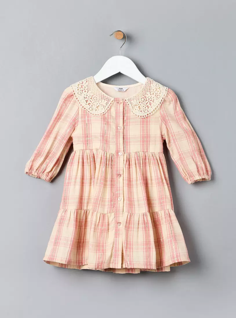 Checked A-line Dress with Collar-1