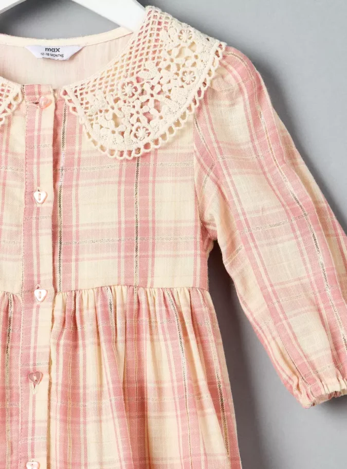 Checked A-line Dress with Collar-3