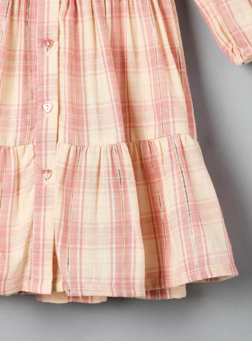 Checked A-line Dress with Collar-4
