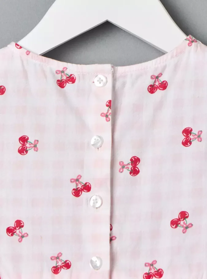 Cherry Print Dress with Cap Sleeves-4