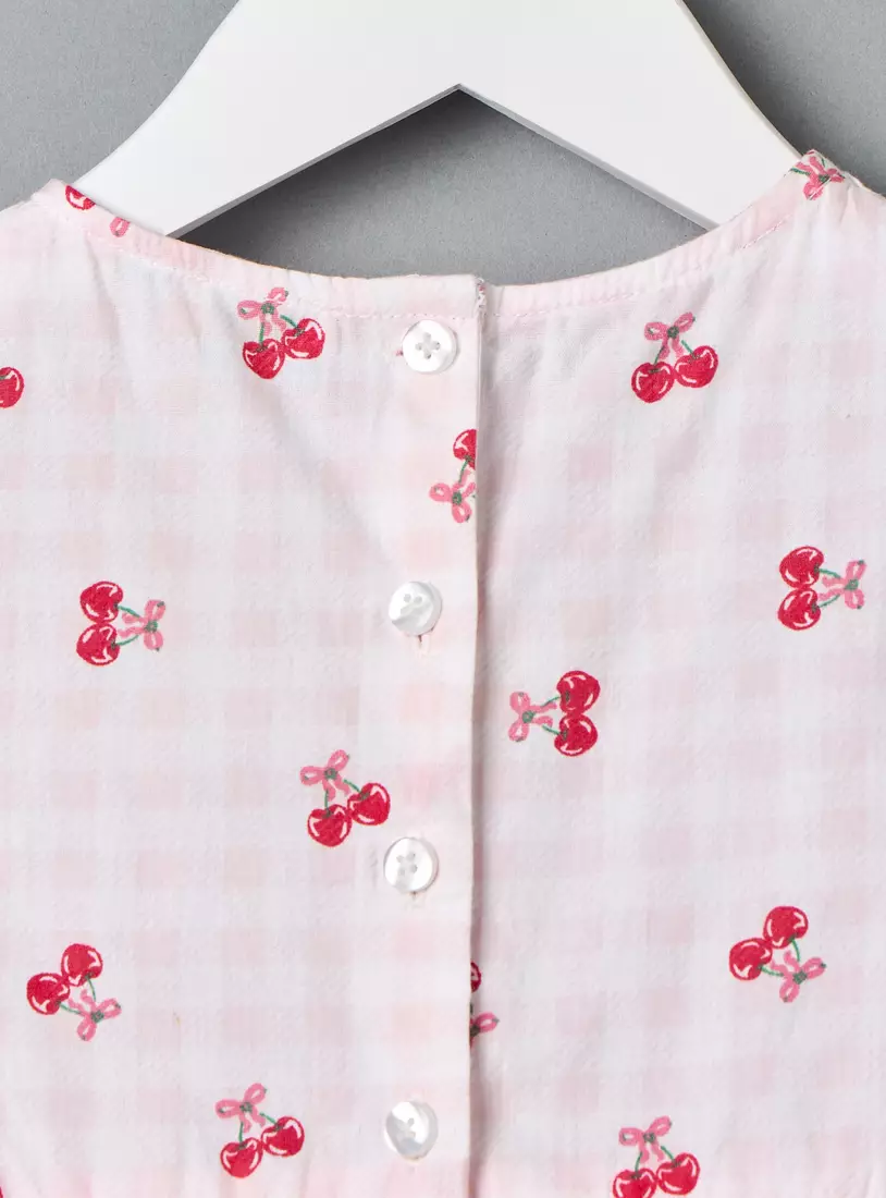 Cherry Print Dress with Cap Sleeves-4