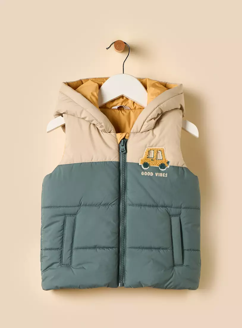 Colourblock Sleeveless Hooded Gilet-2