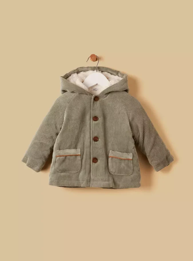 Corduroy Hooded Jacket with Fur Lining-2