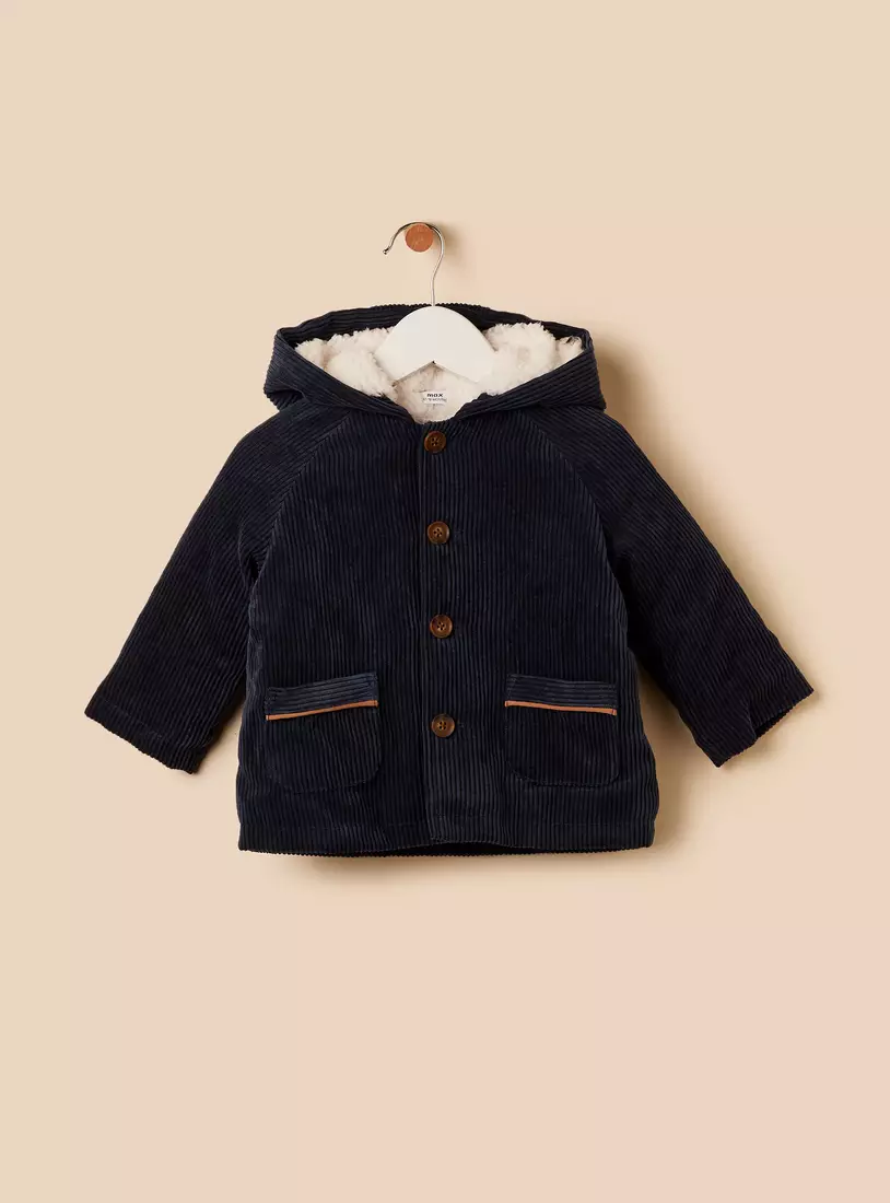 Corduroy Hooded Jacket with Fur Lining-2