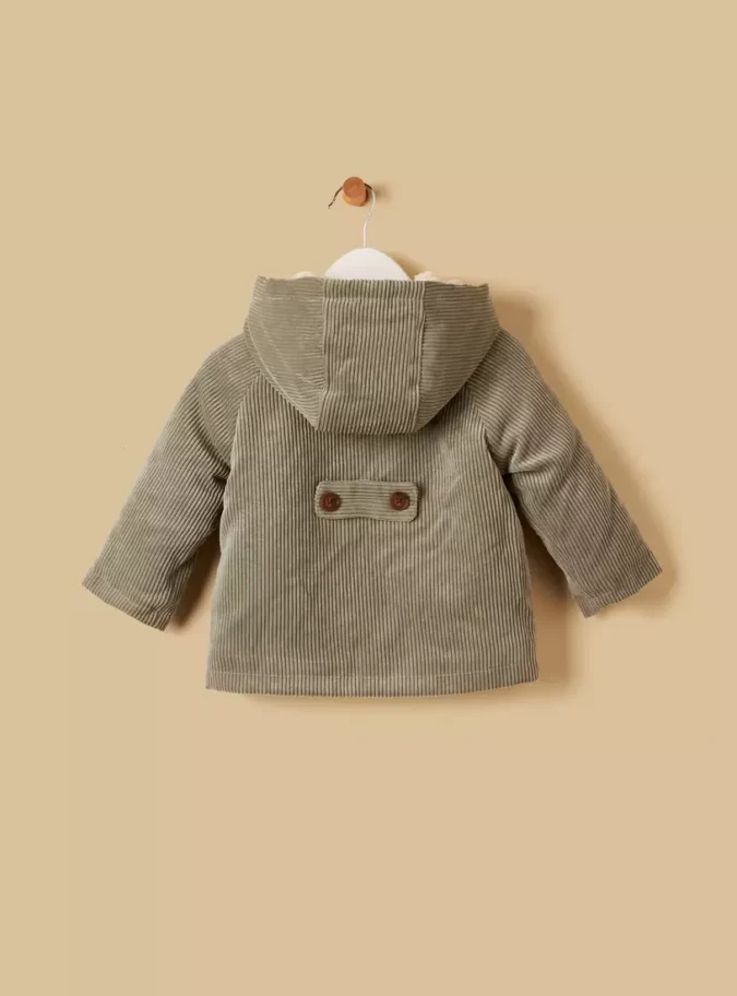 Corduroy Hooded Jacket with Fur Lining-3