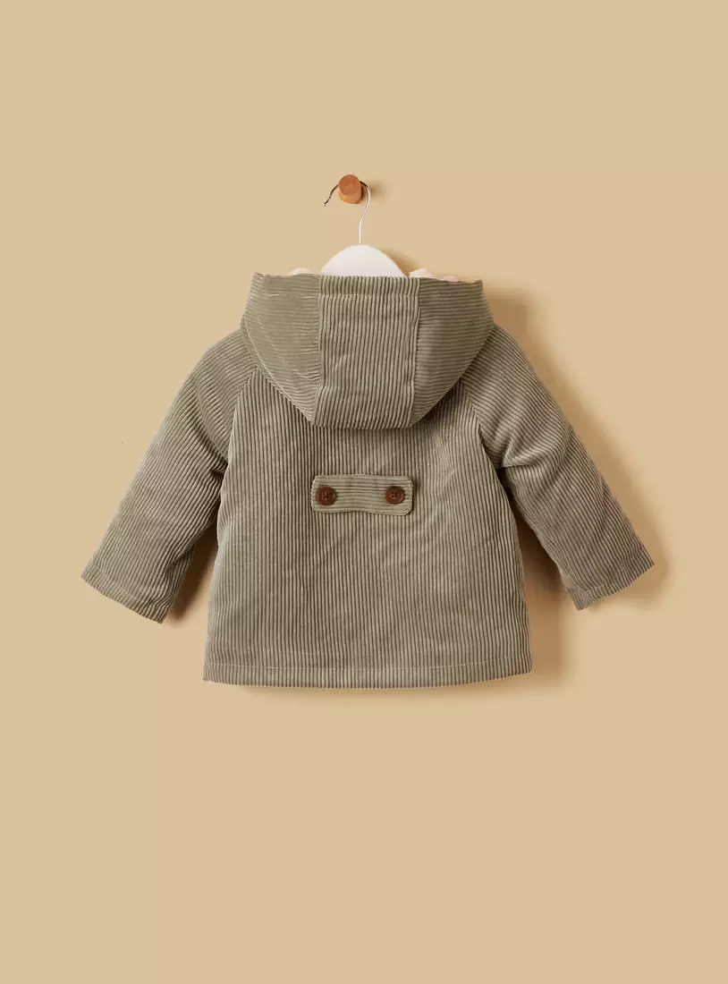 Corduroy Hooded Jacket with Fur Lining-3
