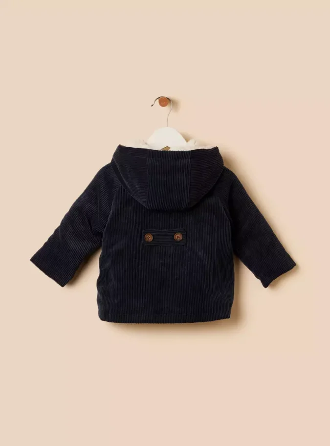 Corduroy Hooded Jacket with Fur Lining-3