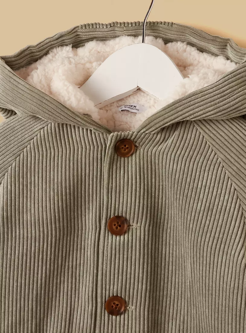 Corduroy Hooded Jacket with Fur Lining-4