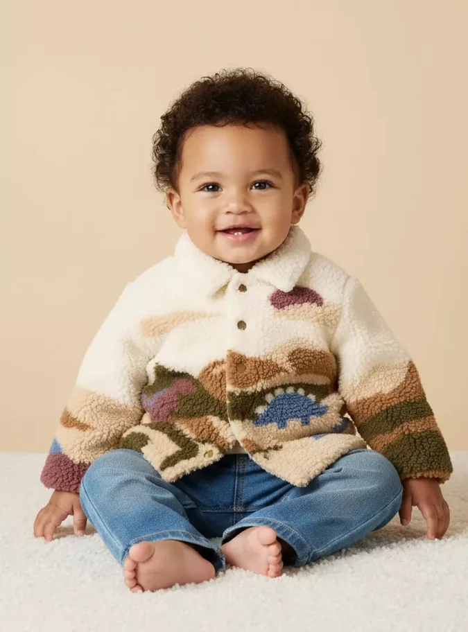 Dinosaur Print Borg Jacket-1