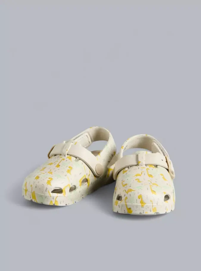 Dinosaur Print Clogs with Hook and Loop Closure-1