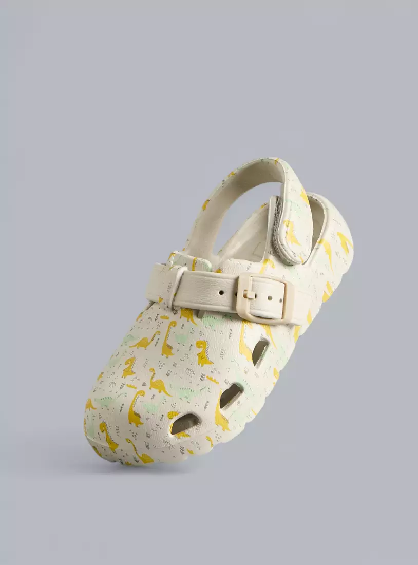 Dinosaur Print Clogs with Hook and Loop Closure-2