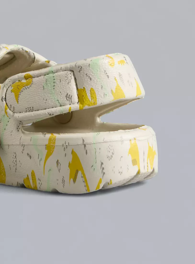 Dinosaur Print Clogs with Hook and Loop Closure-4