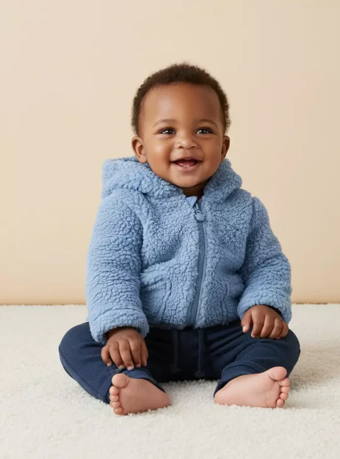 Ear Applique Faux Fur Hooded Jacket-1