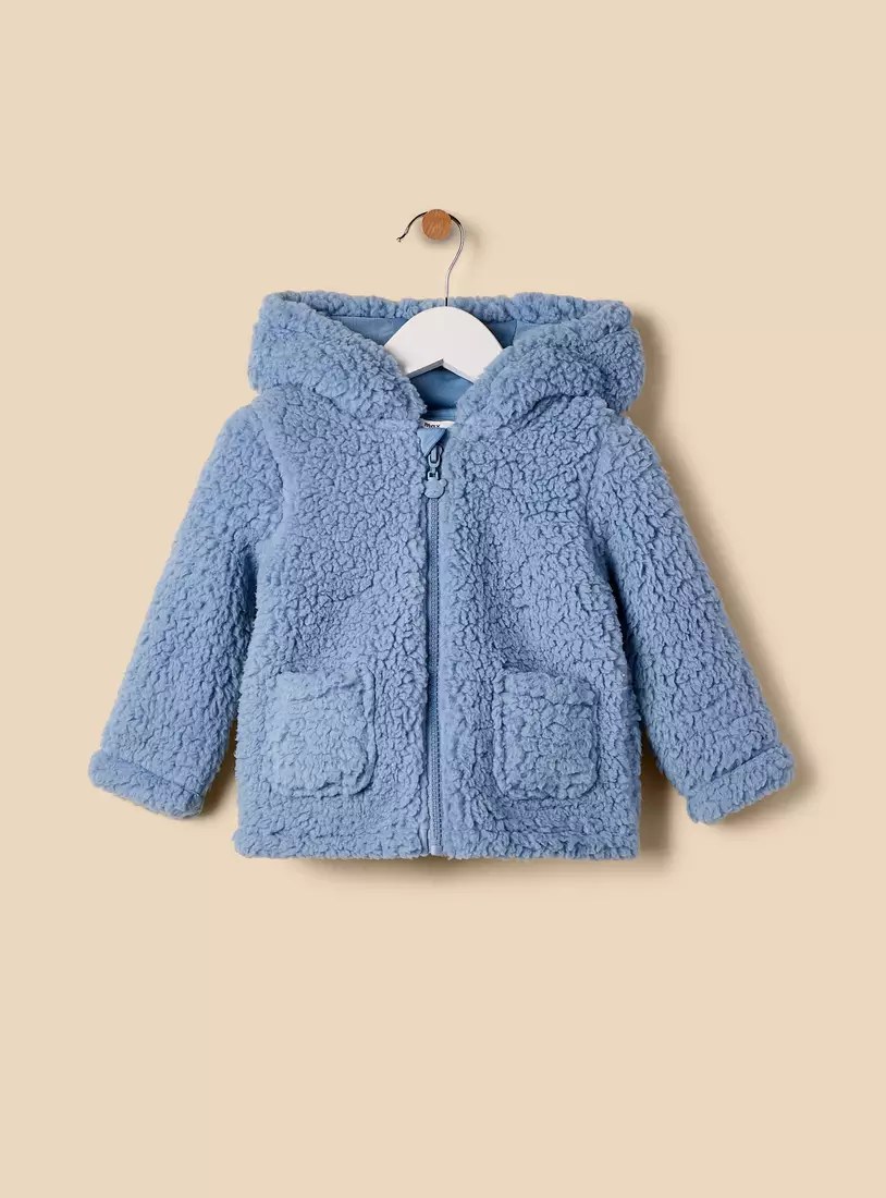 Ear Applique Faux Fur Hooded Jacket-2