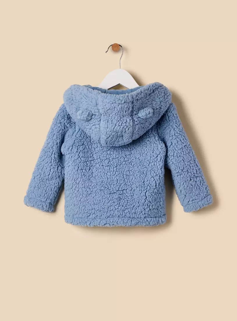 Ear Applique Faux Fur Hooded Jacket-3