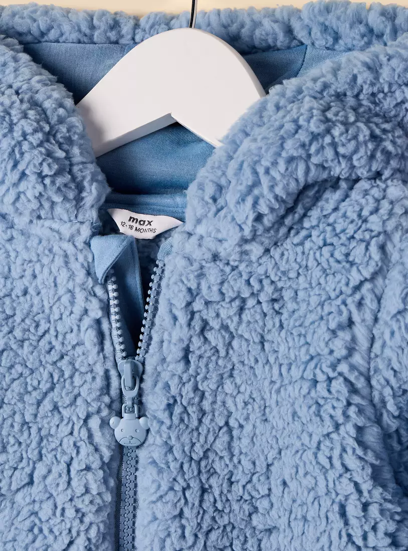 Ear Applique Faux Fur Hooded Jacket-4