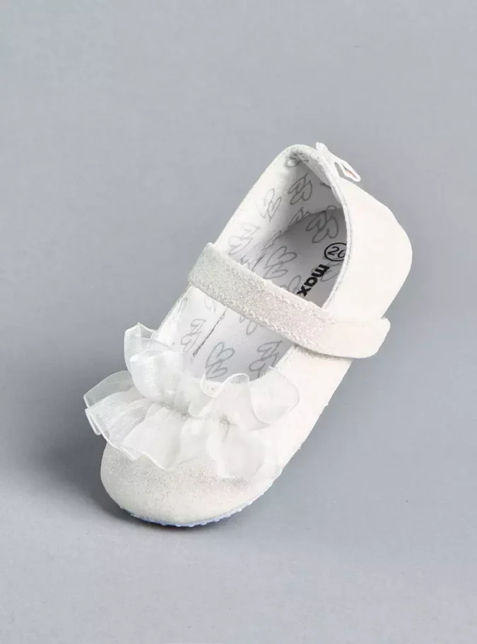 Embellished Frill Detail Booties with Hook and Loop Closure-1