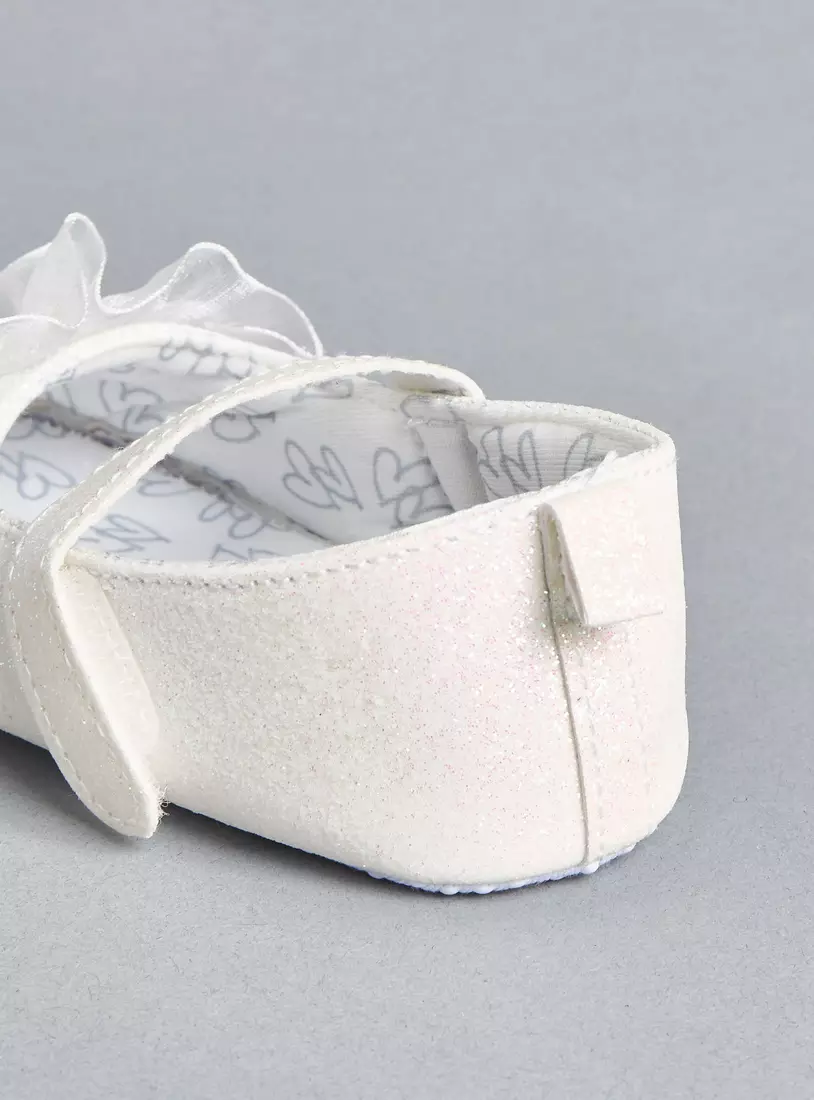 Embellished Frill Detail Booties with Hook and Loop Closure-3