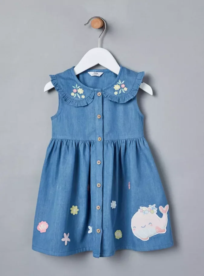 Embroidered Denim Sleeveless Dress-1