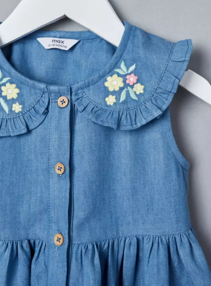 Embroidered Denim Sleeveless Dress-3