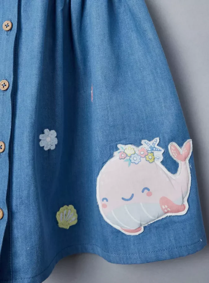 Embroidered Denim Sleeveless Dress-4