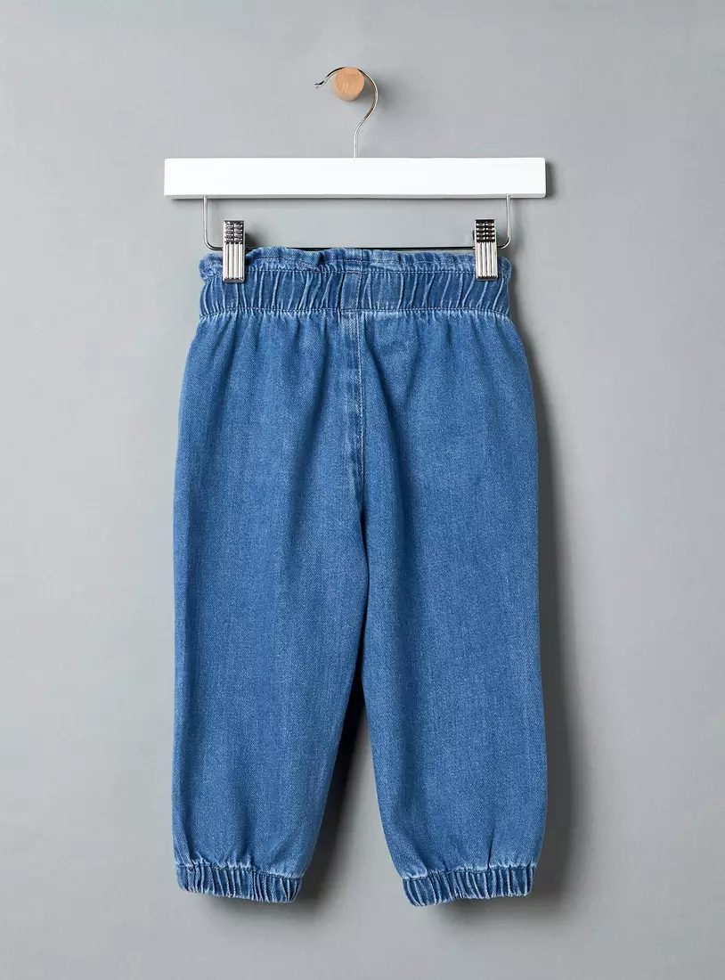 Embroidered Paperbag Waist Denim Jeggings-2