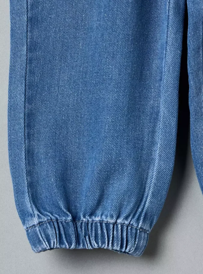 Embroidered Paperbag Waist Denim Jeggings-4