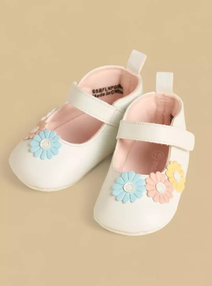 Floral Accent Booties with Hook and Loop Closure-1