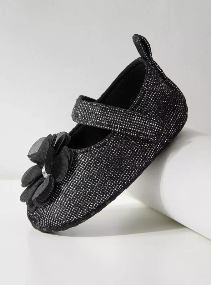 Floral Accent Booties with Hook and Loop Closure-1